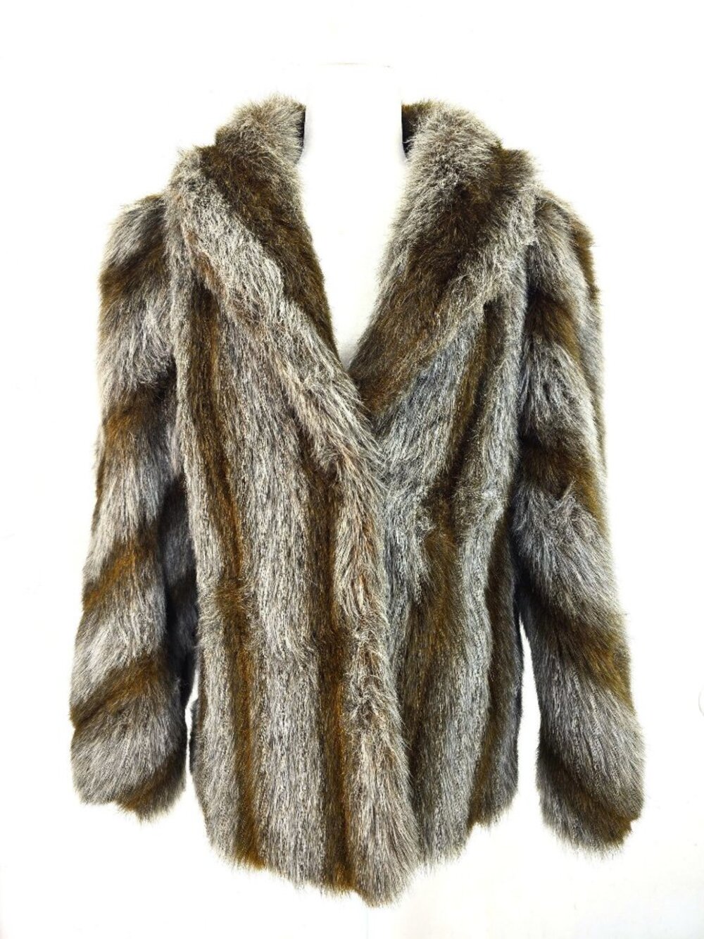 Vintage Faux Fur Olefin Striped Racoon Raccoon Coat Jacket Lapel USA Women 8